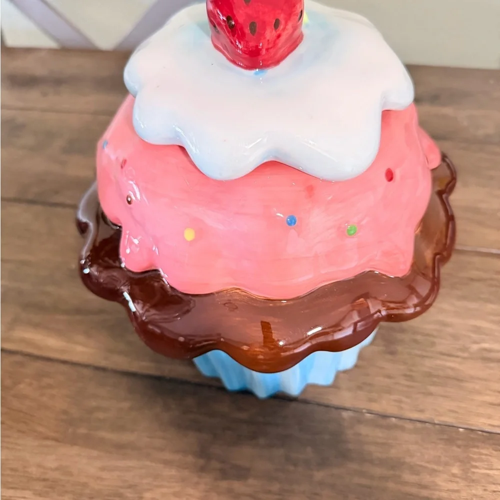 Strawberry Cupcake Cookie Jar Cute Kitchen Decor Ceramic Storage Jar